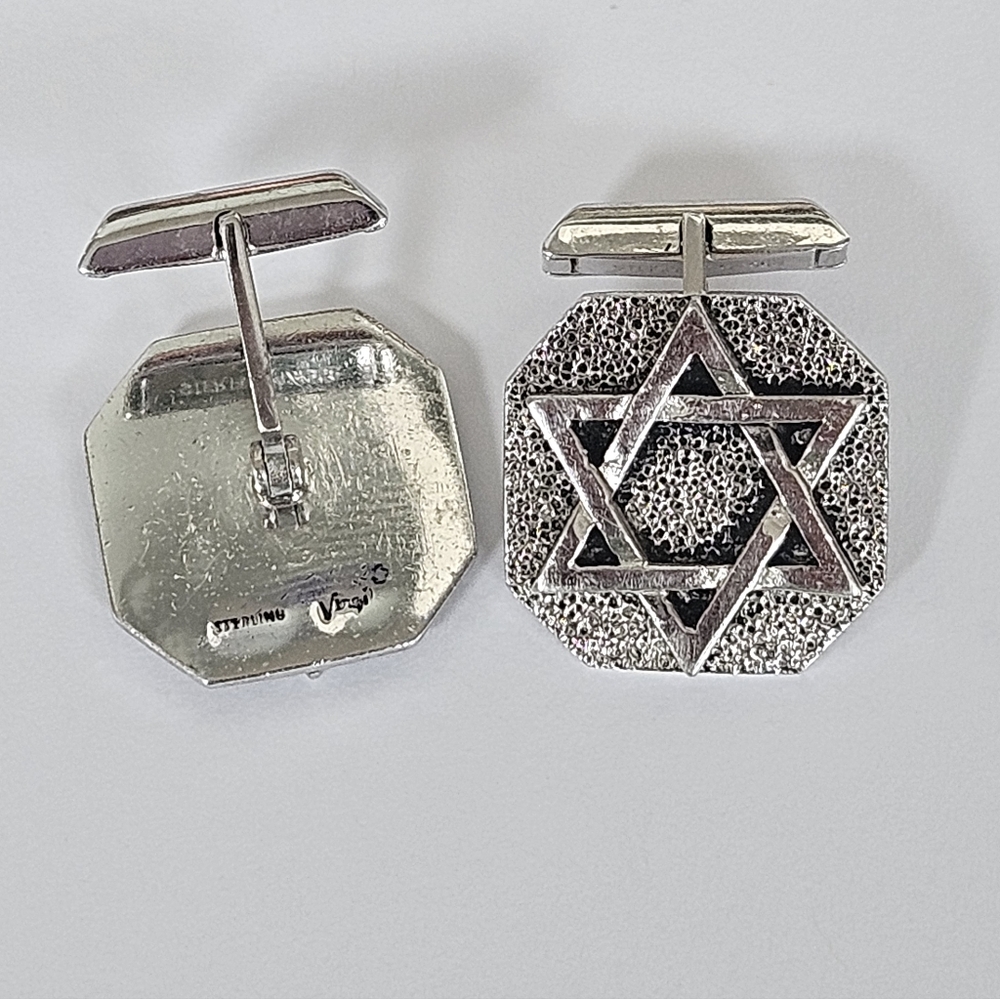 Vintage Virgil Sterling Silver Star of David Cufflinks 1” Judaica Jewish 19.7g - Picture 3 of 10